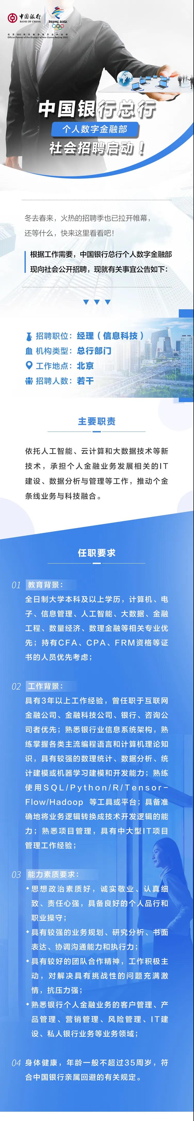 2020年中國銀行總行社會(huì )招聘（個(gè)人數字金融部）公告