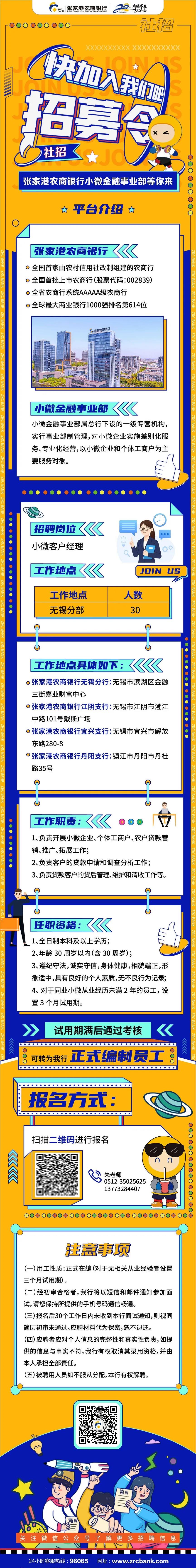 2021張家港農商銀行小微金融事業(yè)部無(wú)錫分部招聘公告