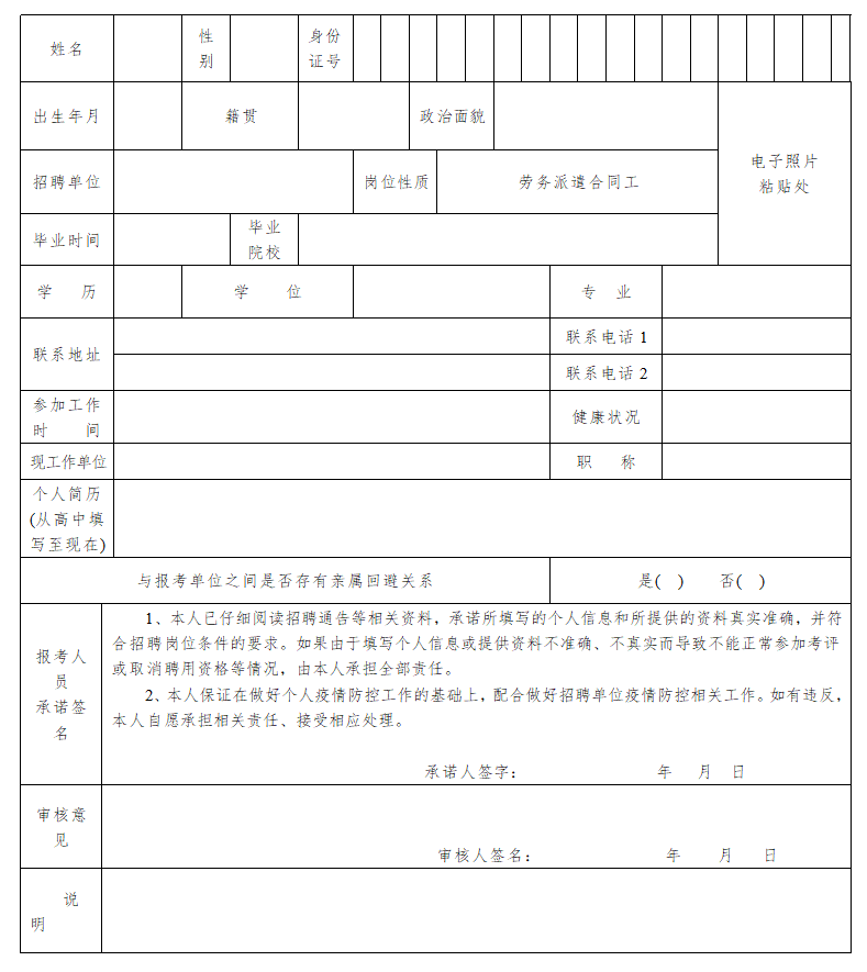 阜寧縣衛健委公開(kāi)招聘醫學(xué)檢驗人員報名表